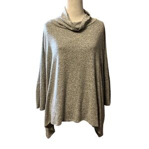 Light gray mock cowl neck incredibly soft and cozy shark bite hem sweater